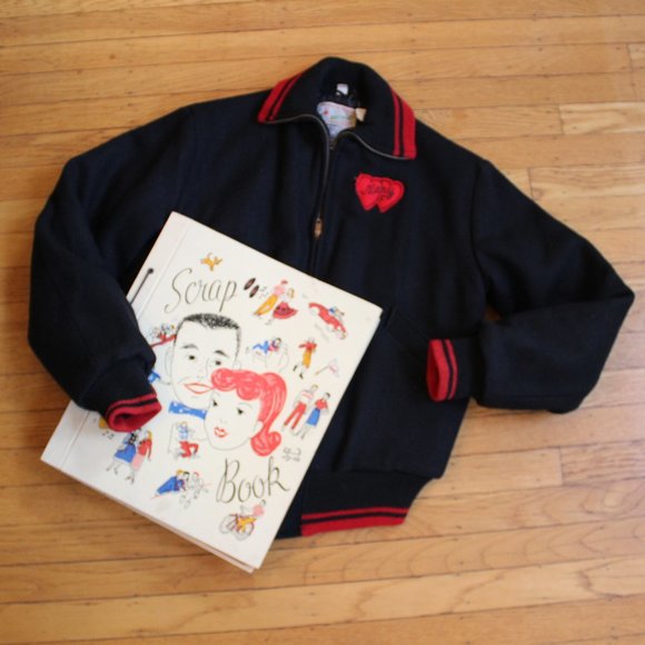 1950s Varsity Letterman Butwin Jacket Black & Red - Picture 2 of 12